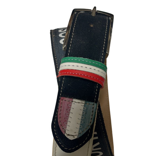Handgefertigter „Bianconera“-Ledergürtel mit dreifarbigen Details